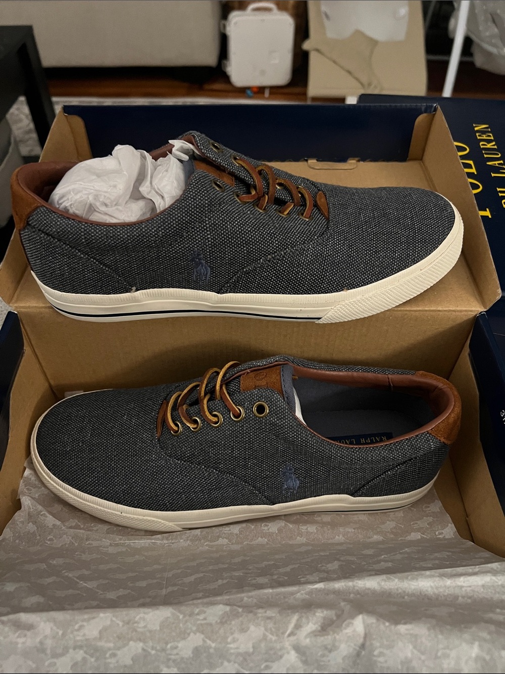 Polo by Ralph Lauren Mens blue Denim Pony logo Lace-Up Sneakers